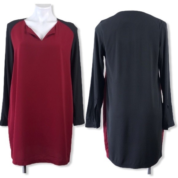 Imanimo Dresses & Skirts - imanimo color block relaxed shift dress shirt dress red black long sleeves S